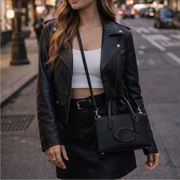 Coach Handbags - Coach Black Leather Signature C Tote Crossbody